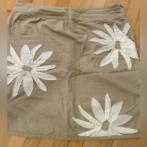 Boden Tan Midi Skirt with White Floral Appliqué